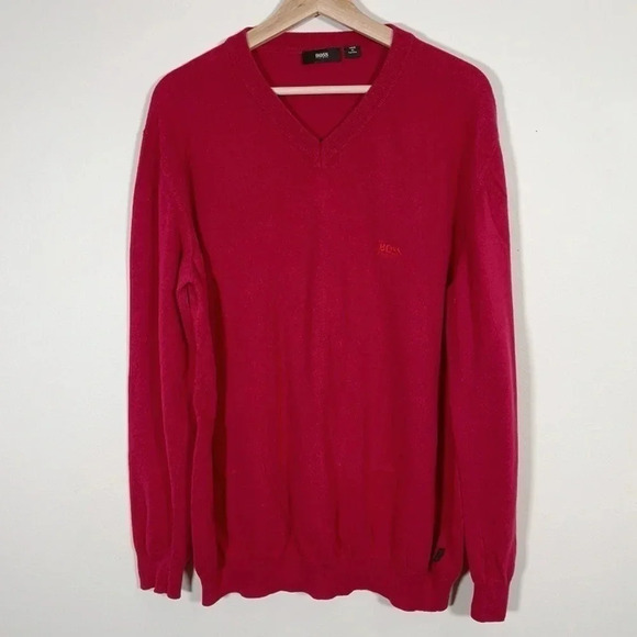 Hugo Boss V-neck Cotton Wool Blended  Sweater With Logo Embroidery - Picture 2 of 10
